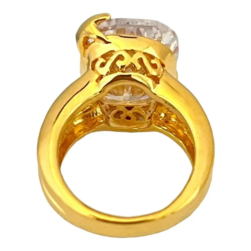 New Gold Tone Cubic Zirconia Ring Large Oval Cocktail Statement Size 5 - 5K